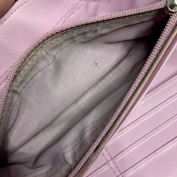 Coach Signature C Snap Close Long Black Ivory Logo Wallet with Lilac Interior - Picture 5 of 7